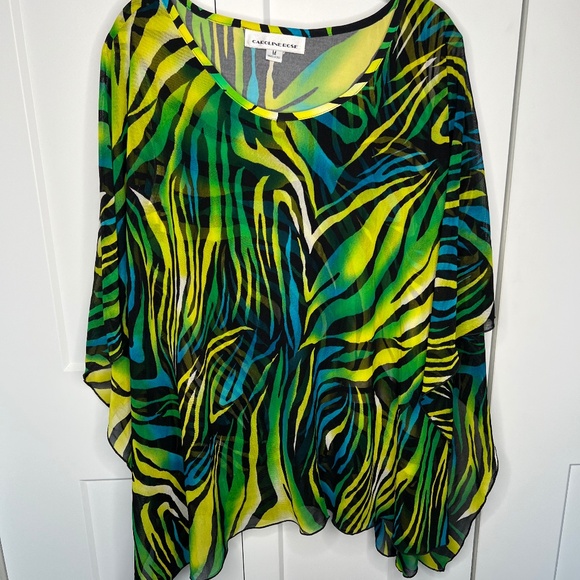 Caroline Rose Colorful Animal Print Sheer Poncho Tank Combo Women’s Size Medium - Picture 1 of 6